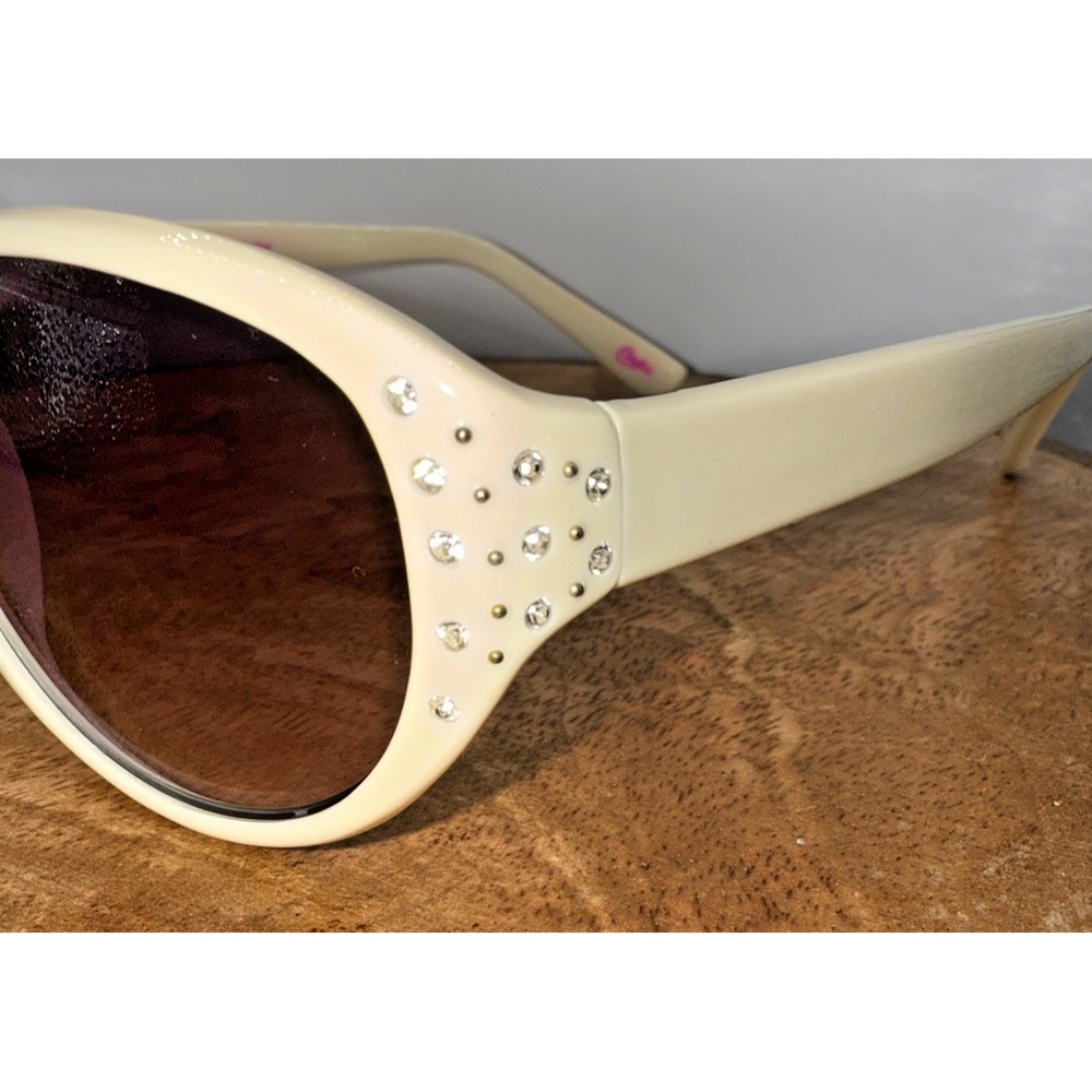 Vintage Candie's Cat Eye Sunglasses Cream Rhinestone Bling Y2K 00s Aesthetic - Picture 11 of 13